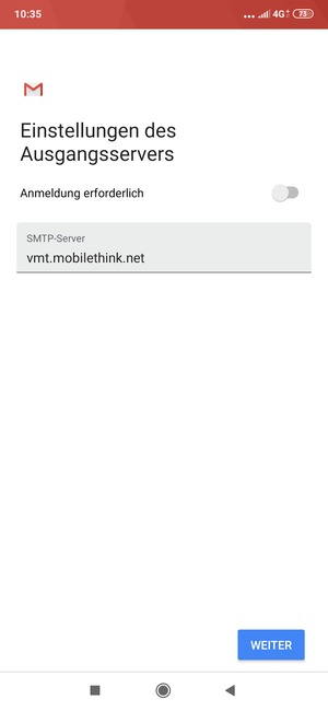 Schalten Sie Anmeldung erforderlich aus und wählen Sie WEITER