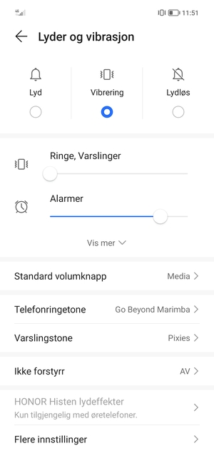 Velg ønsket alternativ