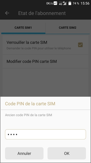 Saisissez votre Ancien code PIN de la carte SIM et sélectionnez OK