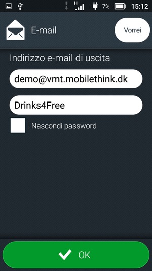 Inserisci il tuo indirizzo email e password. Seleziona OK