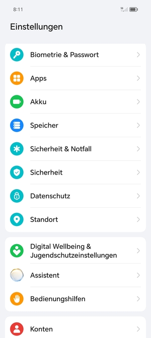 Scrollen Sie und wählen Sie Sicherheit