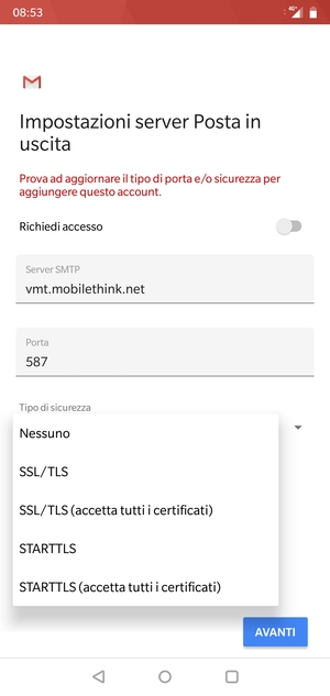 Seleziona Nessuno e AVANTI