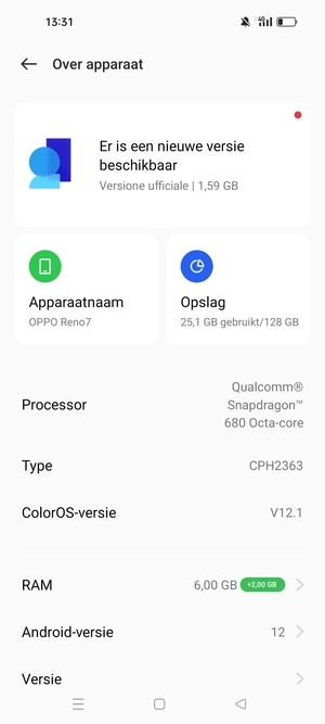 Selecteer ColorOS
