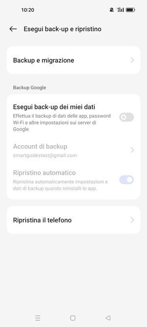 Attiva Esegui back-up dei miei dati