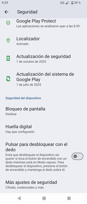 Para cambiar el PIN de la tarjeta SIM, vaya al menú Seguridad y seleccione Más ajustes de seguridad
