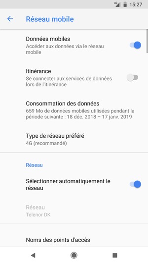Désactiver le Sélectionner automatiquement le réseau