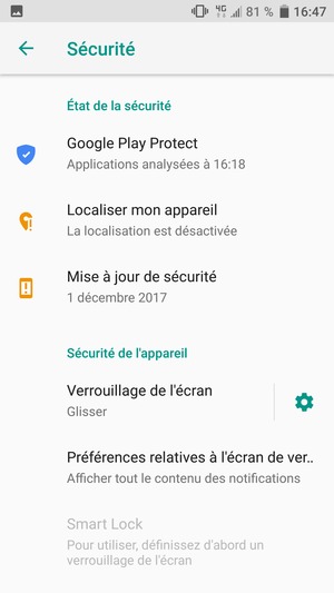 Sélectionnez Verrouillage de l'écran