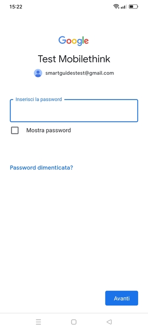 Inserisci la tua password e seleziona Avanti