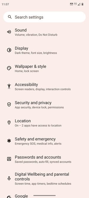Scroll to and select Security and privacy