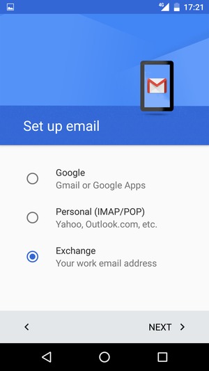 Select Exchange and select NEXT