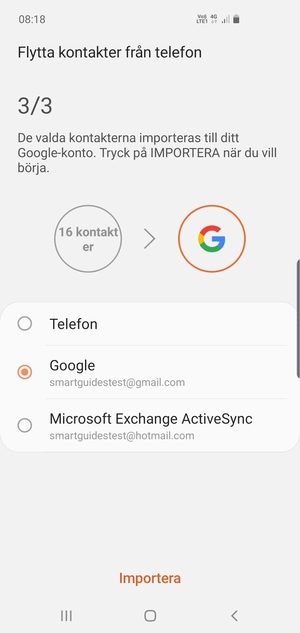 Välj Importera