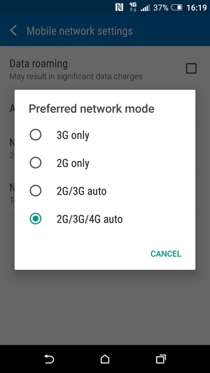Select 2G/3G auto to enable 3G and 2G/3G/4G auto to enable 4G