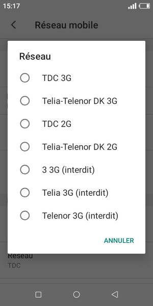 Sélectionnez un opérateur réseau dans la liste