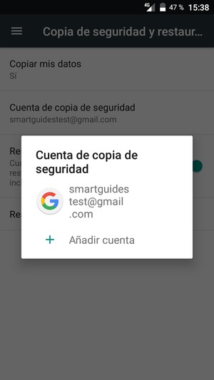 Seleccione su cuenta de copia de seguridad