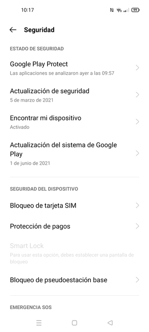 Desplácese y seleccione  Bloqueo de tarjeta SIM