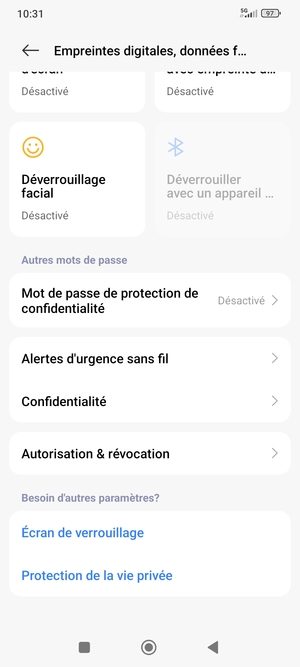 Faites défiler et sélectionnez Confidentialité