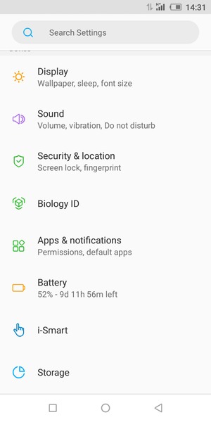 Scroll to and select Battery