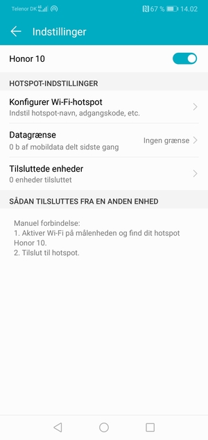 Din telefon er nu sat op til brug som modem