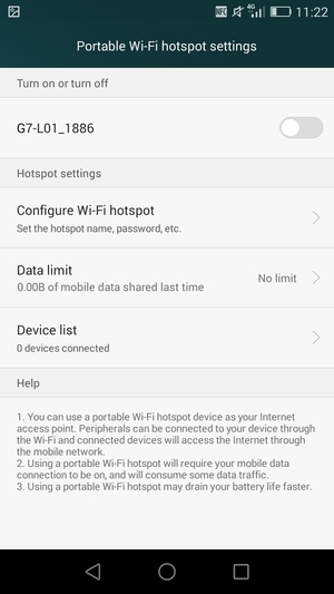 Select Configure Wi-Fi hotspot