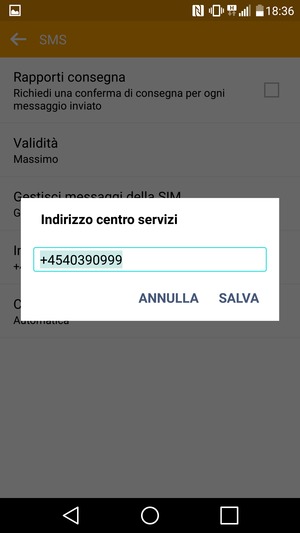 Inserisci il numero di Indirizzo centro servizi e seleziona SALVA
