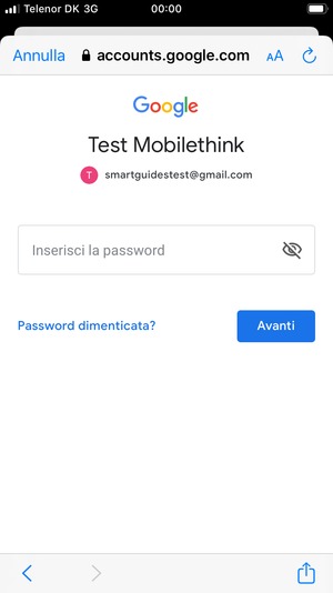 Inserisci la tua password e seleziona AVANTI