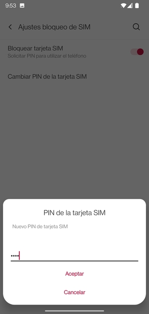 Introduzca su Nuevo PIN de tarjeta SIM y seleccione Aceptar