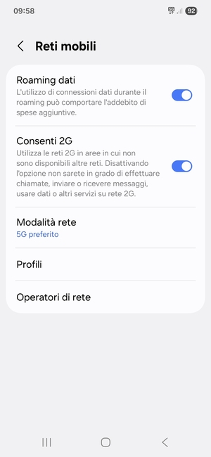 Attiva o disattiva Roaming dati