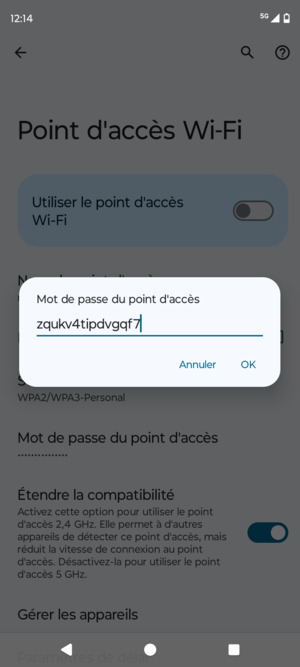 Saisissez un mot de passe de hotspot Wi-Fi d'au moins 8 caractères et sélectionnez OK