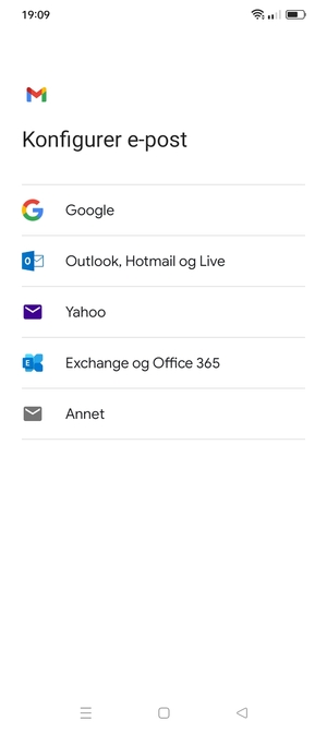 Velg Exchange og Office 365