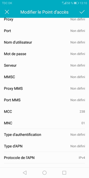 Faites défiler vers le bas et saisissez les informations Internet