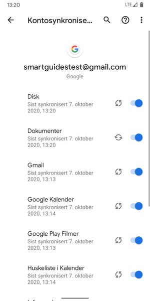 Din informasjon blir synkronisert