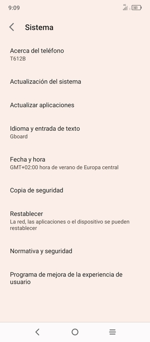 Seleccione Actualización del sistema