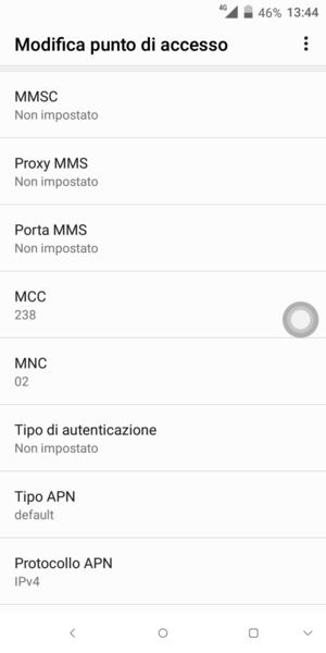 Scorri verso il basso e inserisci le informazioni di internet