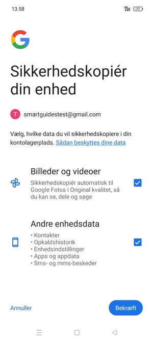 Vælg dine foreturkne muligheder og vælg Bekræft