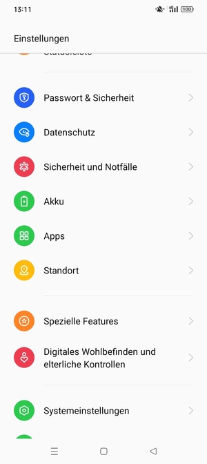 Scrollen Sie und wählen Sie Passwort & Sicherheit