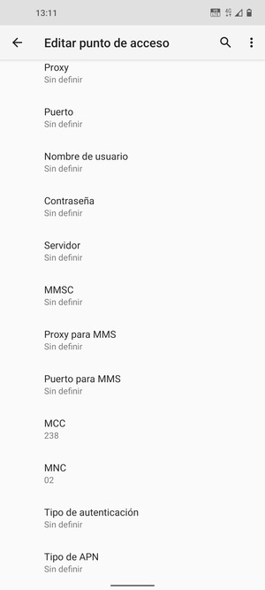 Desplácese hacia abajo e introduzca la información de Internet