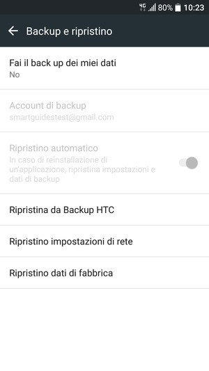 Seleziona Fai il back up dei miei dati