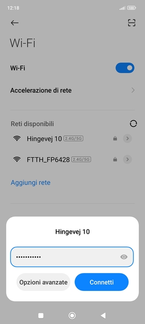 Inserisci la password del Wi-Fi e seleziona Connetti