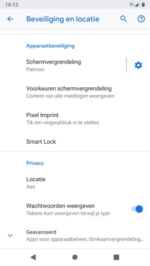 Scroll naar en selecteer Geavanceerd