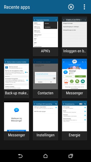 Selecteer het X pictogram om alle actieve apps te sluiten
