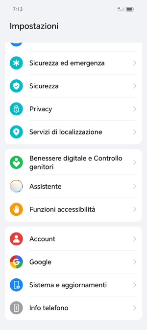 Scorri e seleziona Account
