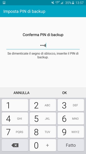 Conferma il PIN di backup e seleziona OK