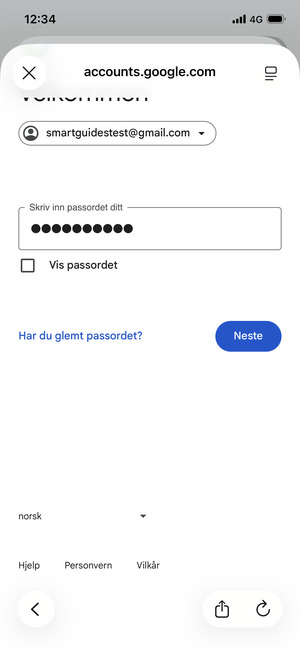 Skriv inn passord og velg Neste