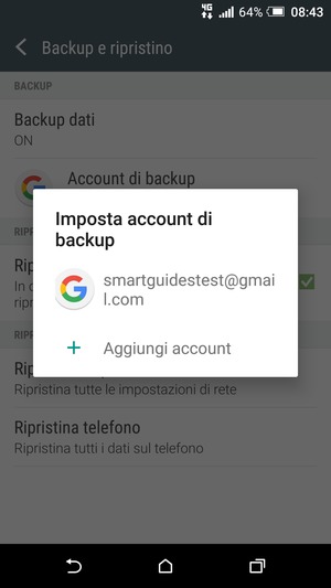 Seleziona il tuo account di backup