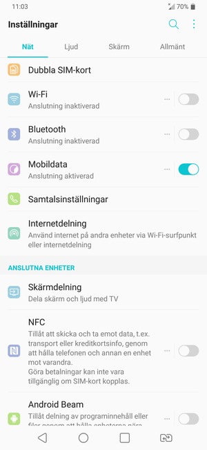 Välj Nät och Dubbla SIM-kort
