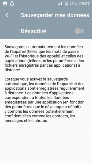 Activer le Sauvegarder mes données