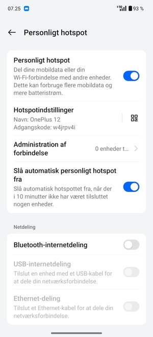 Din telefon er nu sat op til brug som modem