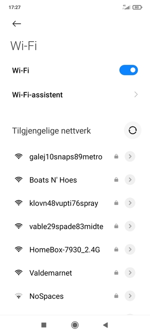 Velg det trådløse nettverket du vil koble til