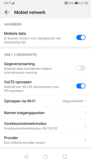 Scroll naar SIM 1 of SIM 2 en selecteer Namen toegangspunten