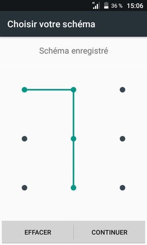 Dessinez un motif de déverrouillage et sélectionnez CONTINUER